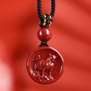 Buddha Stones Chinese Zodiac Cinnabar Calm Phone Hanging Decoration Key Chain Necklace Pendant Necklaces & Pendants BS Ox Necklace