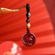 Buddha Stones Chinese Zodiac Cinnabar Calm Phone Hanging Decoration Key Chain Necklace Pendant Necklaces & Pendants BS Ox Key Chain