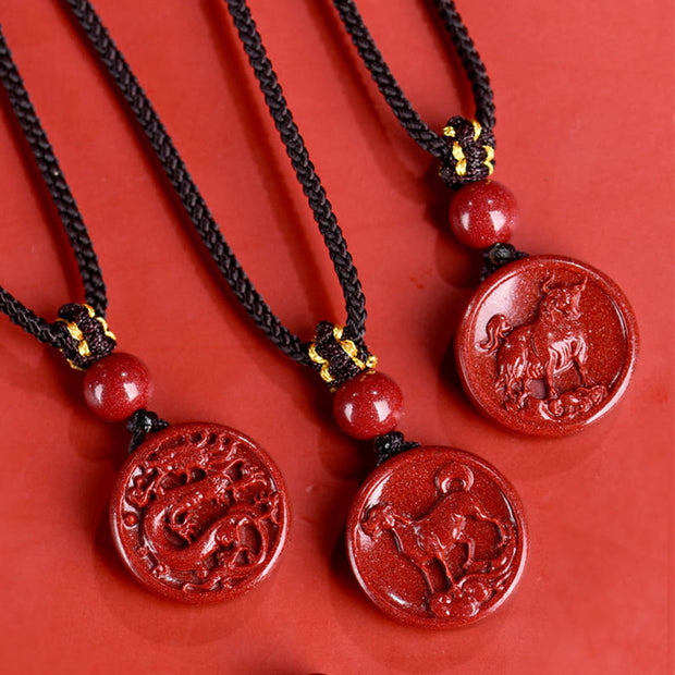 Buddha Stones Chinese Zodiac Cinnabar Calm Phone Hanging Decoration Key Chain Necklace Pendant Necklaces & Pendants BS 43