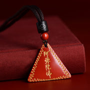 Buddha Stones Cinnabar Amitabha Calm Necklace Pendant Necklaces & Pendants BS Orange-Red Cinnabar Gilded Brown Rope