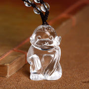 Buddha Stones Chinese Zodiac White Crystal Protection Necklace Pendant Necklaces & Pendants BS Monkey