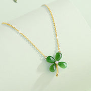 Buddha Stones Jade 925 Sterling Silver Four Leaf Clover Luck Necklace Pendant Necklaces & Pendants BS 1