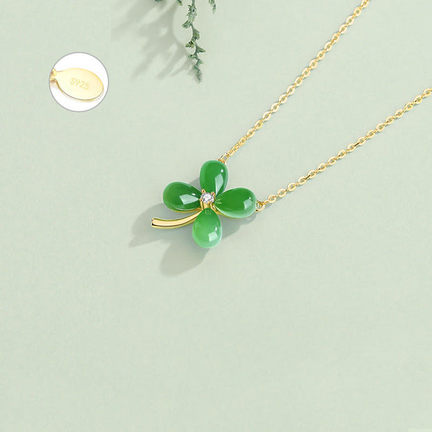 Buddha Stones Jade 925 Sterling Silver Four Leaf Clover Luck Necklace Pendant Necklaces & Pendants BS 4