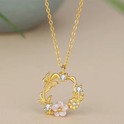 Buddha Stones 925 Sterling Silver Cubic Zirconia Shell Butterfly Peach Blossom Blessing Necklace Pendant Necklaces & Pendants BS 1