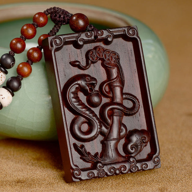 Buddha Stones Chinese Zodiac Small Leaf Red Sandalwood Calm Necklace Pendant Necklaces & Pendants BS 1