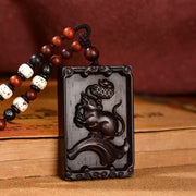 Buddha Stones Chinese Zodiac Small Leaf Red Sandalwood Calm Necklace Pendant