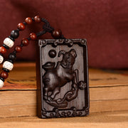 Buddha Stones Chinese Zodiac Small Leaf Red Sandalwood Calm Necklace Pendant Necklaces & Pendants BS Ox