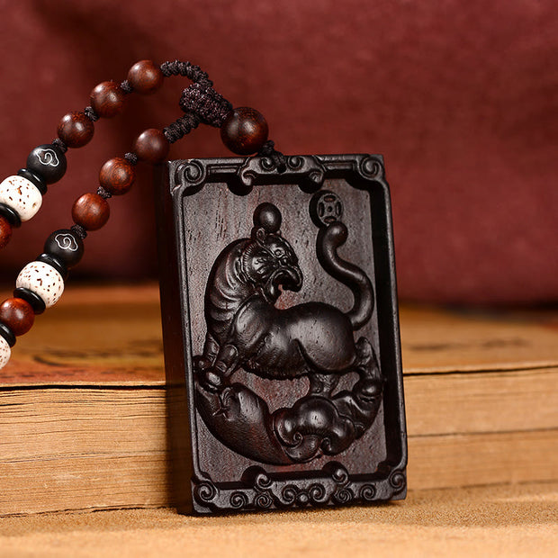 Buddha Stones Chinese Zodiac Small Leaf Red Sandalwood Calm Necklace Pendant Necklaces & Pendants BS Tiger