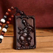 Buddha Stones Chinese Zodiac Small Leaf Red Sandalwood Calm Necklace Pendant Necklaces & Pendants BS Rabbit