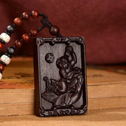 Buddha Stones Chinese Zodiac Small Leaf Red Sandalwood Calm Necklace Pendant Necklaces & Pendants BS Monkey