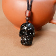 Buddha Stones Black Obsidian String Shmashana Skeleton Necklace Pendant