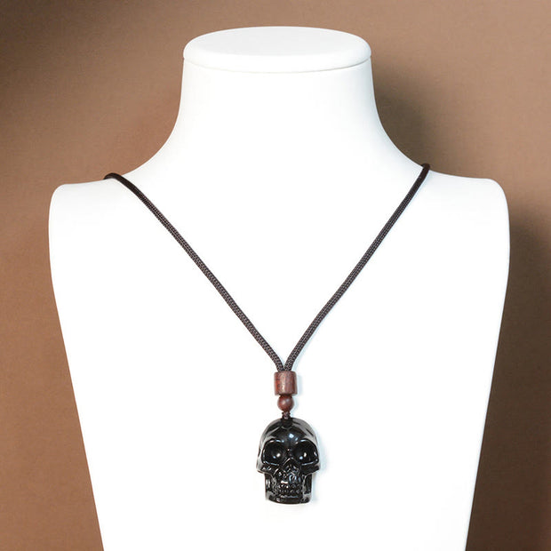 Buddha Stones Black Obsidian String Shmashana Skeleton Necklace Pendant