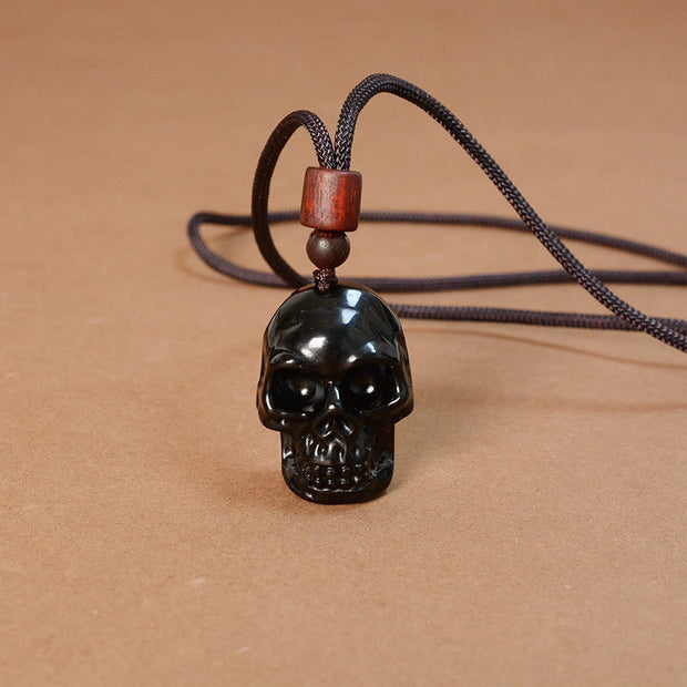 Buddha Stones Black Obsidian String Shmashana Skeleton Necklace Pendant