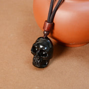 Buddha Stones Black Obsidian String Shmashana Skeleton Necklace Pendant