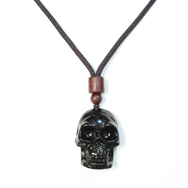 Buddha Stones Black Obsidian String Skeleton Fulfilment Necklace Pendant