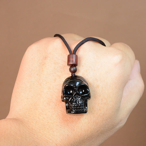 Buddha Stones Black Obsidian String Shmashana Skeleton Necklace Pendant