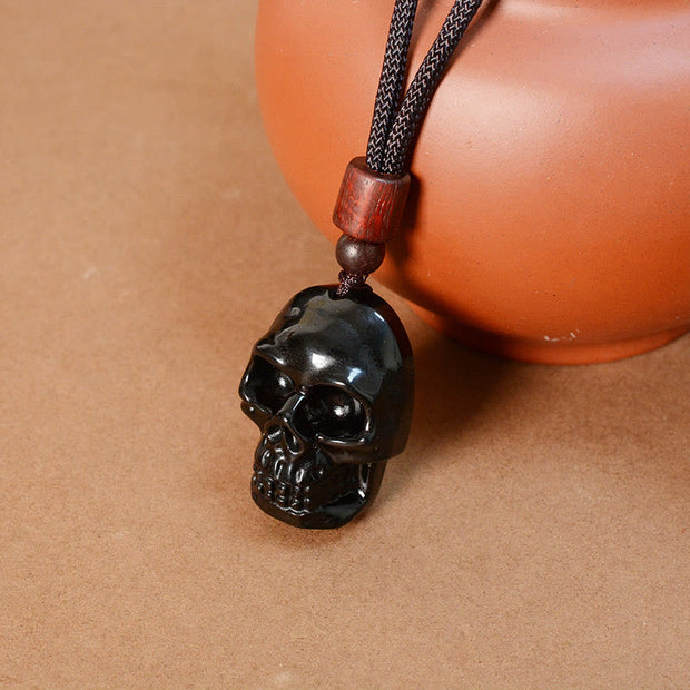 Buddha Stones Black Obsidian String Skeleton Fulfilment Necklace Pendant