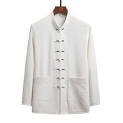 Buddha Stones 2Pcs Plain Tang Suit Men's Frog-Button Long Sleeve Shirt Pants Set - White - Shirt - US/UK/AU44，EU54 (4XL) - image 13