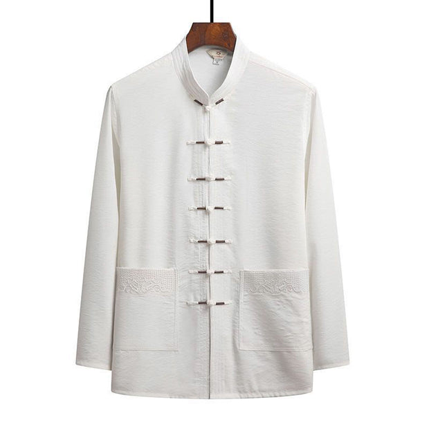 Buddha Stones 2Pcs Plain Tang Suit Men's Frog-Button Long Sleeve Shirt Pants Set - White - Shirt - US/UK/AU44，EU54 (4XL) - image 13