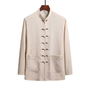 Buddha Stones 2Pcs Plain Tang Suit Men's Frog-Button Long Sleeve Shirt Pants Set - Bisque - Shirt - US/UK/AU44，EU54 (4XL) - image 17