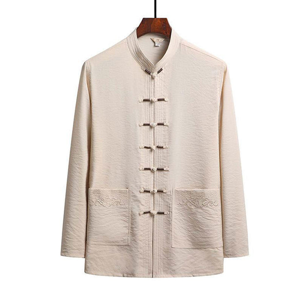 Buddha Stones 2Pcs Plain Tang Suit Men's Frog-Button Long Sleeve Shirt Pants Set - Bisque - Shirt - US/UK/AU44，EU54 (4XL) - image 17