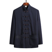 Buddha Stones 2Pcs Plain Tang Suit Men's Frog-Button Long Sleeve Shirt Pants Set - SteelBlue - Shirt - US/UK/AU44，EU54 (4XL) - image 1