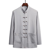 Buddha Stones 2Pcs Plain Tang Suit Men's Frog-Button Long Sleeve Shirt Pants Set - LightGrey - Shirt - US/UK/AU44，EU54 (4XL) - image 11