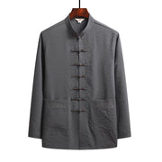 Buddha Stones 2Pcs Plain Tang Suit Men's Frog-Button Long Sleeve Shirt Pants Set - Gray - Shirt - US/UK/AU44，EU54 (4XL) - image 3