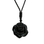 Buddha Stones Black Obsidian String Black Rose Necklace Pendant