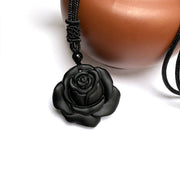 Buddha Stones Black Obsidian String Black Rose Necklace Pendant