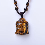 Buddha Stones Tiger Eye String Buddha Head Necklace Pendant