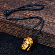 Buddha Stones Tiger Eye String Buddha Head Courage Necklace Pendant