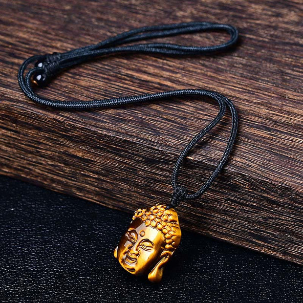 Buddha Stones Tiger Eye String Buddha Head Necklace Pendant