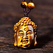 Buddha Stones Tiger Eye String Buddha Head Necklace Pendant