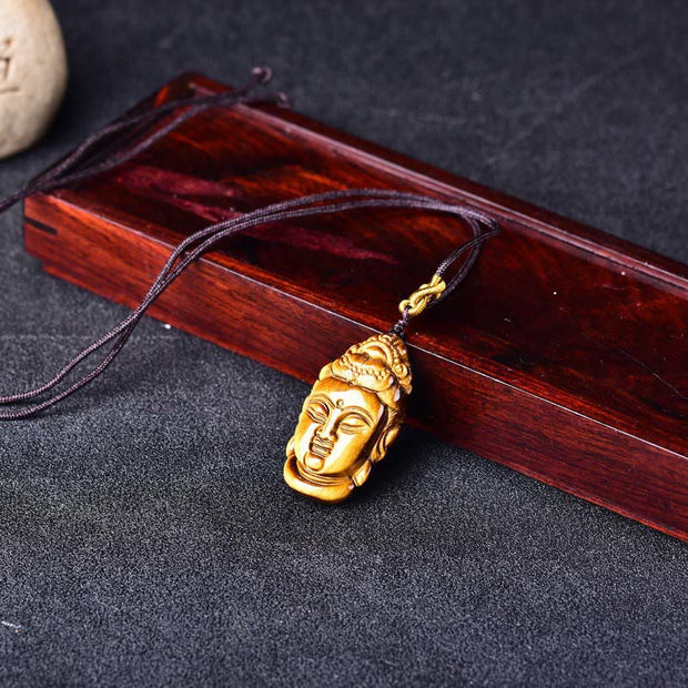 Buddha Stones Tiger Eye Kwan Yin Avalokitesvara Head String Necklace Pendant