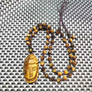 Buddha Stones Tiger Eye Kwan Yin Avalokitesvara Head String Necklace Pendant