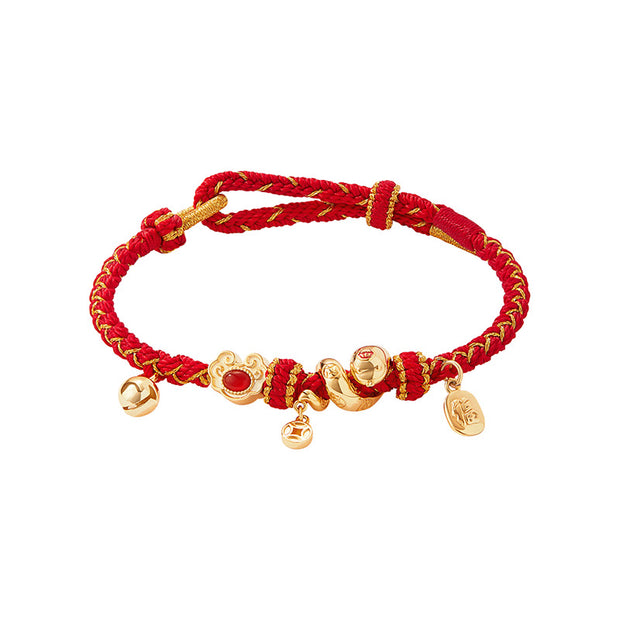 Buddha Stones Red String Red Agate Fu Character Year Of The Snake Protection Braided Bracelet