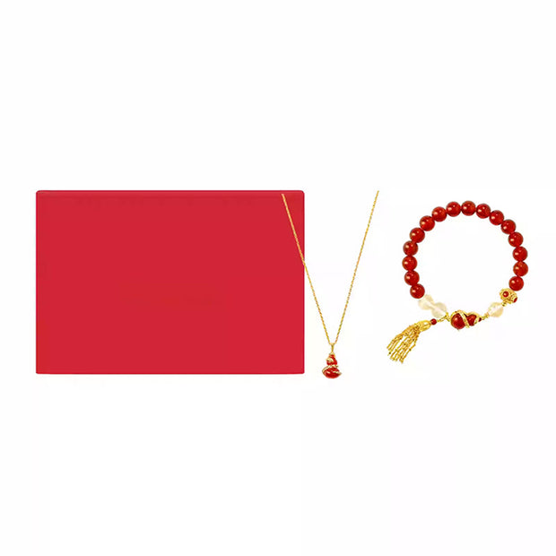 Buddha Stones Red Agate Year Of The Snake Gourd Luck Bracelet Necklace Pendant (Extra 30% Off | USE CODE: FS30) - Red Agate Bracelet Necklace Set - image 10