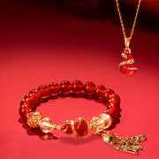 Buddha Stones Red Agate Year Of The Snake Gourd Luck Bracelet Necklace Pendant