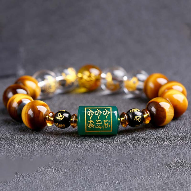 Buddha Stones Chinese Zodiac Tiger Eye White Crystal Courage Bracelet