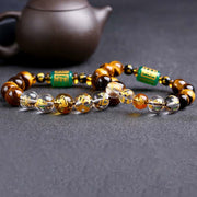 Buddha Stones Chinese Zodiac Tiger Eye White Crystal Courage Bracelet