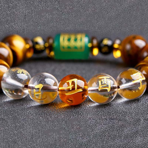 Buddha Stones Chinese Zodiac Tiger Eye White Crystal Courage Bracelet