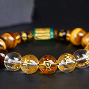 Buddha Stones Chinese Zodiac Tiger Eye White Crystal Courage Bracelet