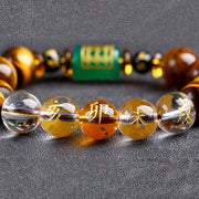 Buddha Stones Chinese Zodiac Tiger Eye White Crystal Courage Bracelet