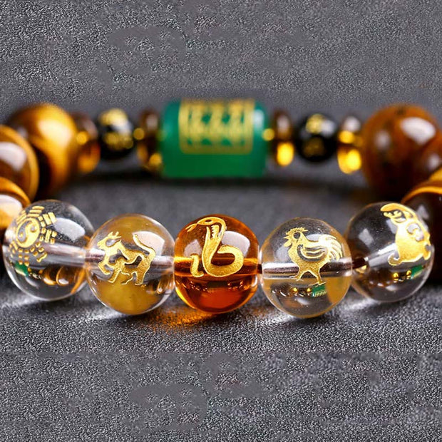 Buddha Stones Chinese Zodiac Tiger Eye Courage Bracelet