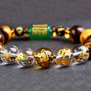 Buddha Stones Chinese Zodiac Tiger Eye White Crystal Courage Bracelet