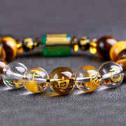 Buddha Stones Chinese Zodiac Tiger Eye White Crystal Courage Bracelet