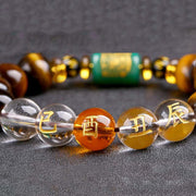 Buddha Stones Chinese Zodiac Tiger Eye White Crystal Courage Bracelet