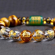 Buddha Stones Chinese Zodiac Tiger Eye White Crystal Courage Bracelet