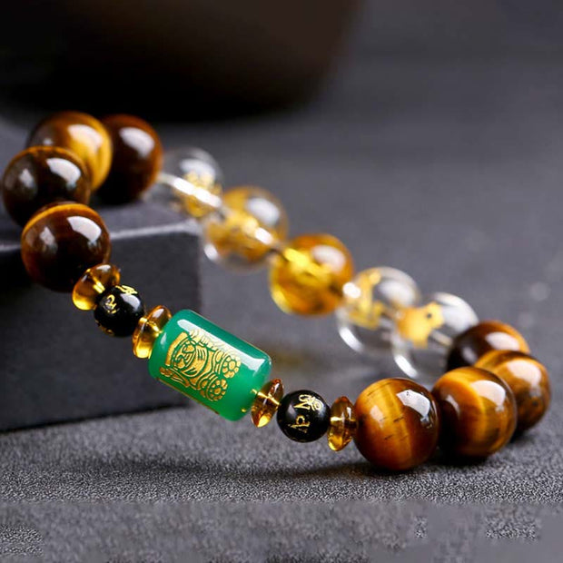 Buddha Stones Chinese Zodiac Tiger Eye White Crystal Courage Bracelet